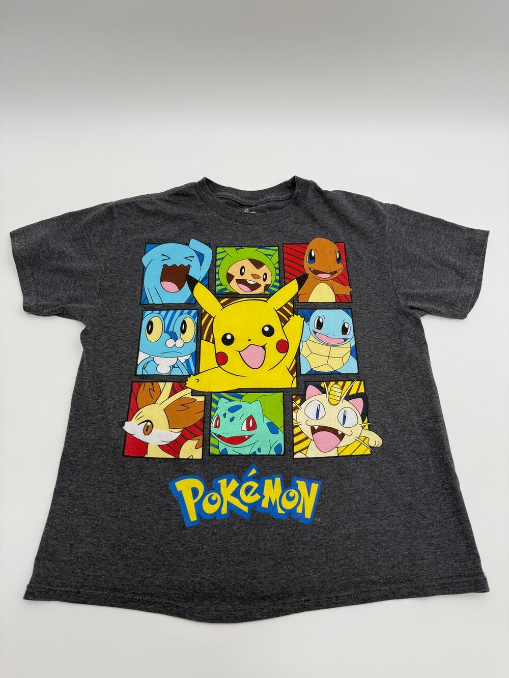 Pokemon Pikachu Bulbasaur Charmander Squirtle Kids Gray Graphic Tee XS 4/5